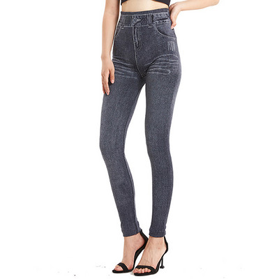 VISNXGI Seamless Slim Női Faux Farmer Leggings Fitness Edzés Zsebnyomtatás Nyári alkalmi ceruzanadrágok Sport Jeggingek