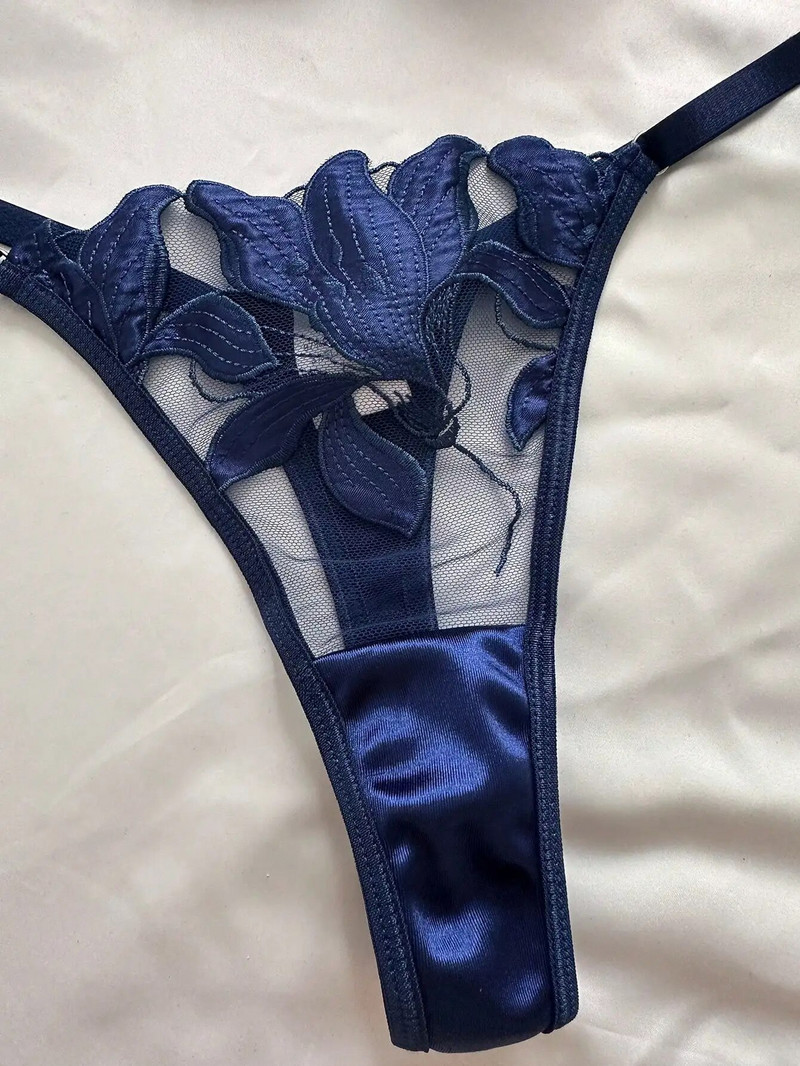2024 Set de lenjerie sexy cu broderie florală pentru femei, bralette subțiri, transparente, dantelă, sutien push up, chiloți, 2 piese, lenjerie senzuală femeie S