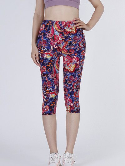 YSDNCHI sievietes gaiši zilas līnijas apdrukātas jaunas vasaras legingi Fitness Capris Leggins ar augstu vidukli elastīgas vingrošanas jogas apgrieztas bikses