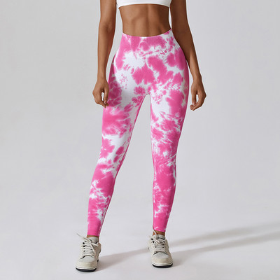 Sieviešu šauras bezšuvju ar augstu vidukli krāsotas jogas bikses skriešanas sporta bikses ātri žūstošas gurnus paceļošas fitnesa bikses