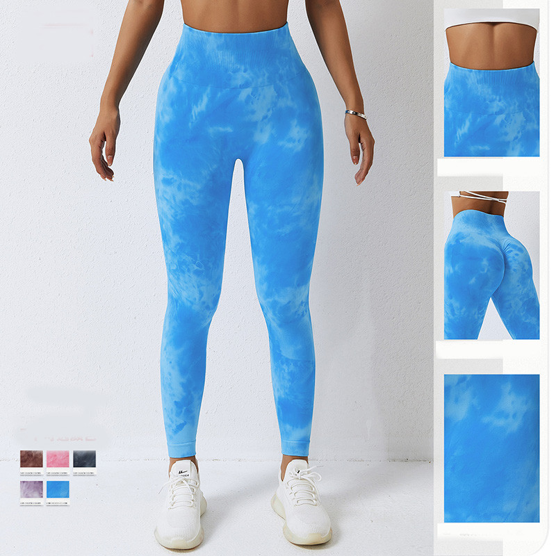 Sieviešu šauras bezšuvju ar augstu vidukli krāsotas jogas bikses skriešanas sporta bikses ātri žūstošas gurnus paceļošas fitnesa bikses