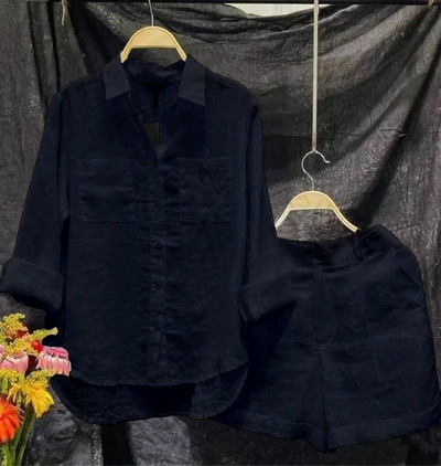 Modni bijeli dvodijelni kompleti majica dugih rukava i kratkih hlača Ženski ljetni 2023. pamučni laneni ležerni kućni dvodijelni set za žene