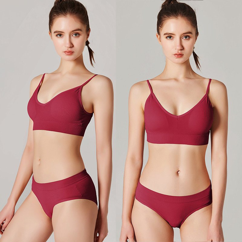Modes bezšuvju krūštura komplekts Sieviešu apakšbiksītes + bezvadu krūšturi apakšveļas komplekts Pamata Crop Tops Kamzolis Biksītes Intīms Apakšveļas Uzvalks