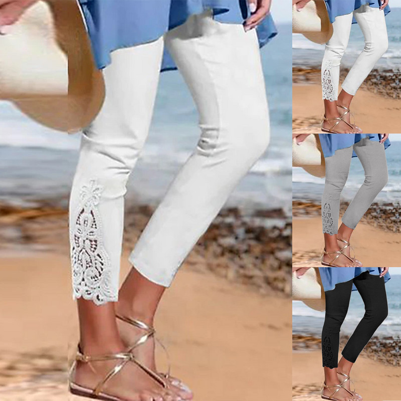 Sieviešu legingi, garas bikses, mežģīnes ar augstu vidukli, plānas, elastīgas, daudzpusīgas pavasara rudens bikses