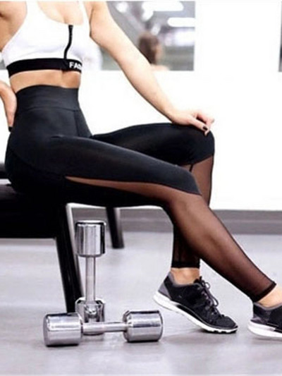 Női Magas derekú Push Up Futás Leggins Fitness Sport Leggings Tornanadrágok Fekete hálós rugalmasság edzés Kocogás