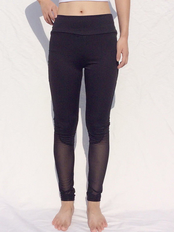 Sievietēm ar augstu vidukli atspiešanās Skriešana Leggins Fitness Sports Legingi Vingrošanas bikses Melnas sieta elastības treniņš Skriešana