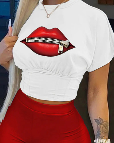 Ikdienas T-kreklu šorti ar īsām piedurknēm ar O veida kakla izgriezumu Biroja šortu komplekts Biroja dāmu vasaras burtu apdruka Topi Masīvi šorti Divdaļīgs komplekts Sieviešu apģērbs 2024