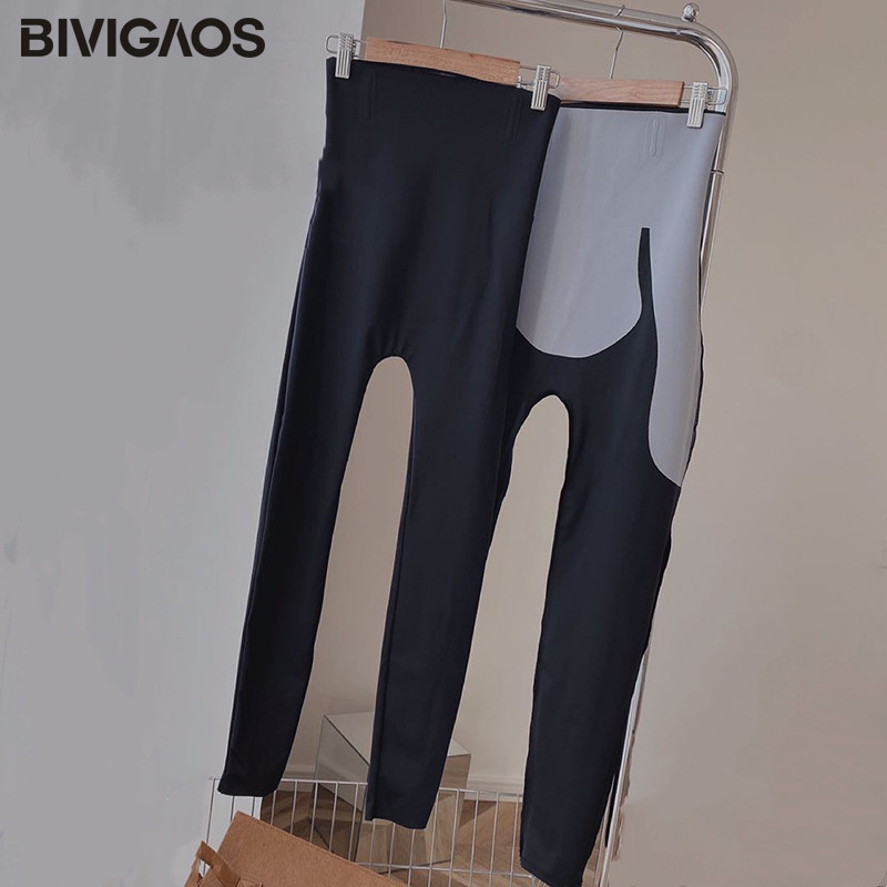 BIVIGAOS Black Ice Silk Leggings Női Body Shaper Magas Derék Slim Szexi Butt Emelő Leggings Shark Pants Sport Fitness Leggings