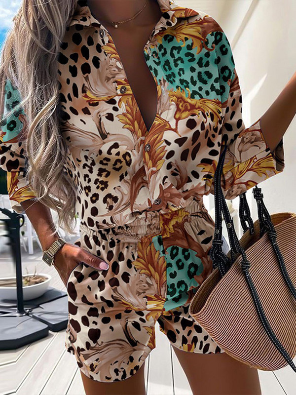 Modni ženski dvodijelni kompleti s printom 2022. Proljeće Ljeto Majice dugih rukava s otvorenim izrezom Topovi kratkih hlača Ženska ležerna odjeća