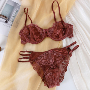 SML XL 4 culori ultrasubțire satin femeie lenjerie sexy dantelă scobiți chiloți mari dimensiuni dame intime push up lenjerie verde