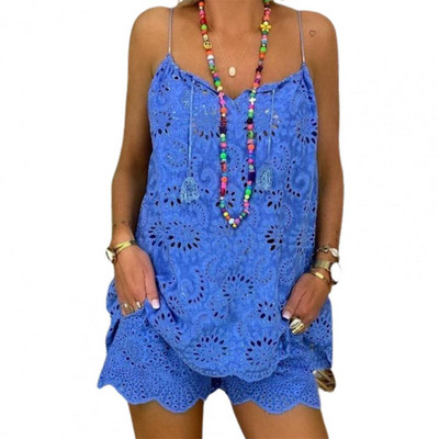 Jauni divu gabalu komplekti Sieviešu tērpi Ikdienišķs V veida kakla izgriezums bez piedurknēm, izšuvumi, šorti, 2022. gada modes sieviešu uzvalks