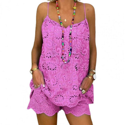 Jauni divu gabalu komplekti Sieviešu tērpi Ikdienišķs V veida kakla izgriezums bez piedurknēm, izšuvumi, šorti, 2022. gada modes sieviešu uzvalks