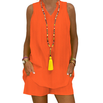 Jauni divu gabalu komplekti Sieviešu tērpi Ikdienišķs V veida kakla izgriezums bez piedurknēm, izšuvumi, šorti, 2022. gada modes sieviešu uzvalks