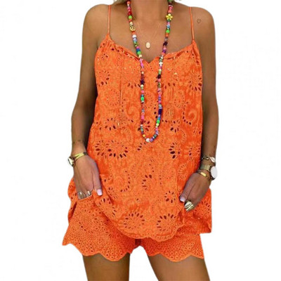 Jauni divu gabalu komplekti Sieviešu tērpi Ikdienišķs V veida kakla izgriezums bez piedurknēm, izšuvumi, šorti, 2022. gada modes sieviešu uzvalks