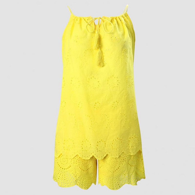 Jauni divu gabalu komplekti Sieviešu tērpi Ikdienišķs V veida kakla izgriezums bez piedurknēm, izšuvumi, šorti, 2022. gada modes sieviešu uzvalks