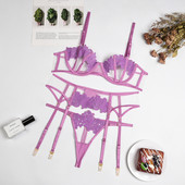 Melltartó + Bugyi + Harisnyakötő,5 Szín S-XL Hímzés Intim Ultravékony Push Up Fehérnemű szett Női Szexi Fehérnemű Átlátszó