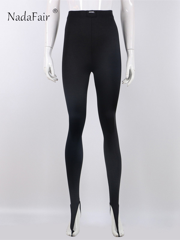 Nadafair Glitter Black Skinny Legings Sieviešu Pavasaris Vasara 2024 Y2K Mode ar augstu vidukli Seksīgas bikses Bikses Bodycon Basic Joga