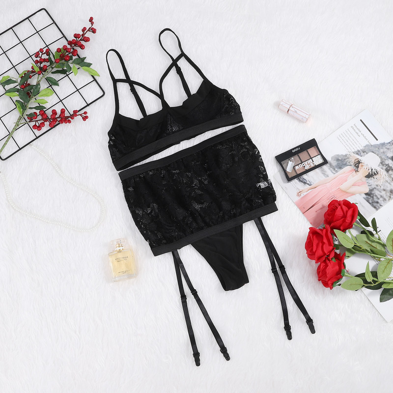 Sieviešu lielizmēra apakšveļas komplekts Dobs Intimates Korsetes Mežģīnes Caurspīdīgs guļamveļas Komplekts Strappy Apakšveļa Sieviešu apakšveļa