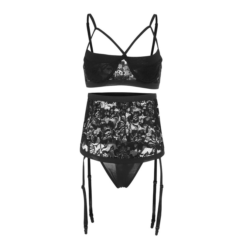 Sieviešu lielizmēra apakšveļas komplekts Dobs Intimates Korsetes Mežģīnes Caurspīdīgs guļamveļas Komplekts Strappy Apakšveļa Sieviešu apakšveļa