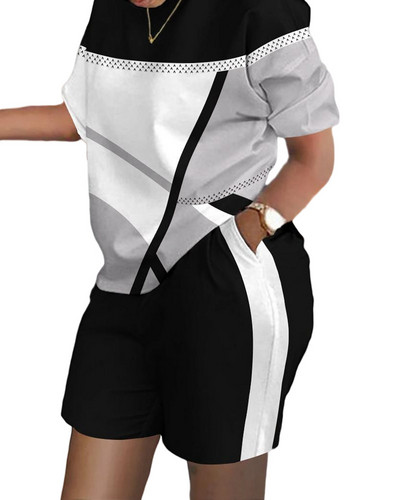 Női alkalmi rövid ujjú kétrészes készletek Női ruha 2023 Nyári betűkkel nyomtatott zsebkosztüm Női póló rövidnadrág 2 részes készlet