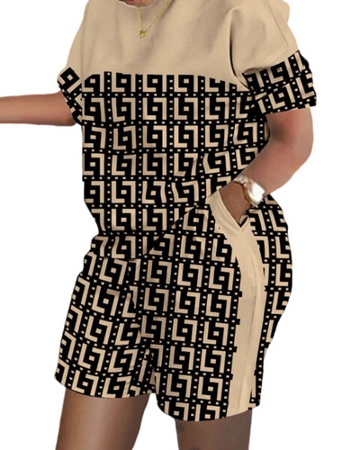 Női alkalmi rövid ujjú kétrészes készletek Női ruha 2023 Nyári betűkkel nyomtatott zsebkosztüm Női póló rövidnadrág 2 részes készlet