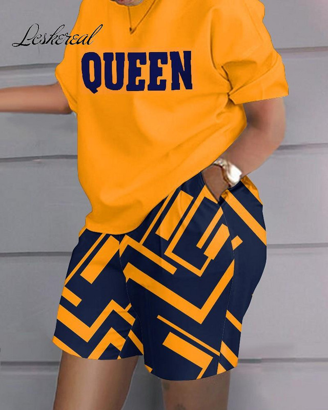 Női alkalmi rövid ujjú kétrészes készletek Női ruha 2023 Nyári betűkkel nyomtatott zsebkosztüm Női póló rövidnadrág 2 részes készlet