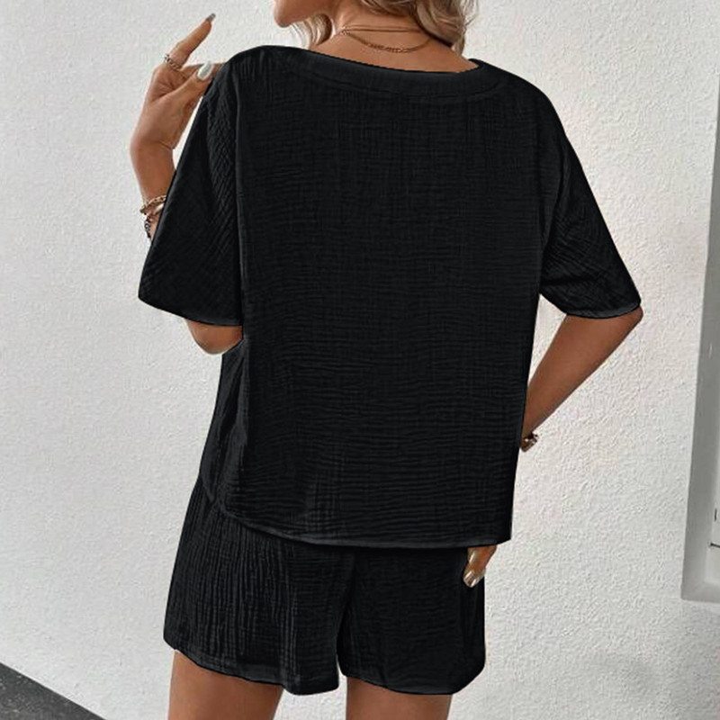 Ženski ljetni, ležerni komplet kratkih hlača, jednobojne majice kratkih rukava, jednobojne majice i široke mini kratke hlače s visokim strukom, dvodijelni kompleti 2024.