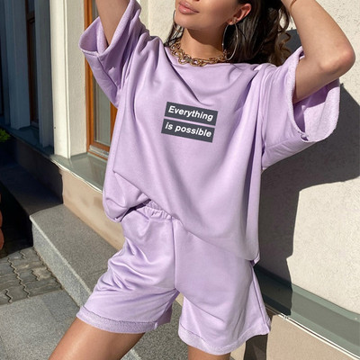 Ženska trenirka s printom slova Sportska odjeća Ženska majica kratkih rukava Kompleti trenirki Ženska ljetna, ležerna odijela s kratkim hlačama 2022.