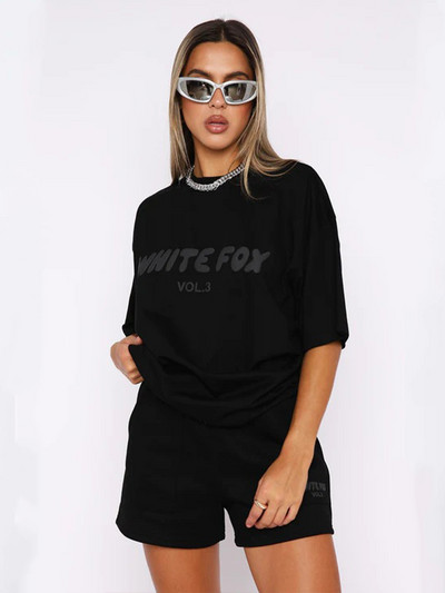 Apdrukāti burti Retro sieviešu īsās bikses Vasaras dāmu eleganti savilkšanas aukliņi, vienkrāsaini T-krekli puloveri, estētiski 2 dab. lielizmēra tērpi