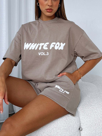 Apdrukāti burti Retro sieviešu īsās bikses Vasaras dāmu eleganti savilkšanas aukliņi, vienkrāsaini T-krekli puloveri, estētiski 2 dab. lielizmēra tērpi