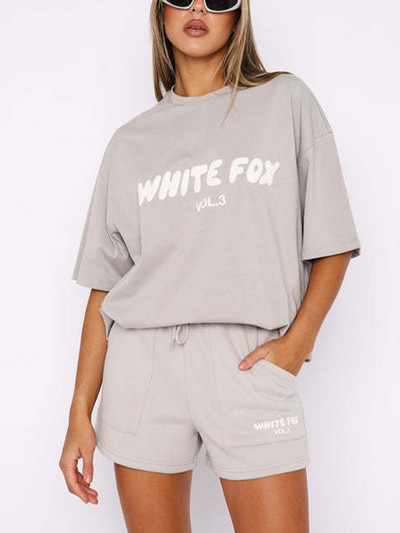 Apdrukāti burti Retro sieviešu īsās bikses Vasaras dāmu eleganti savilkšanas aukliņi, vienkrāsaini T-krekli puloveri, estētiski 2 dab. lielizmēra tērpi