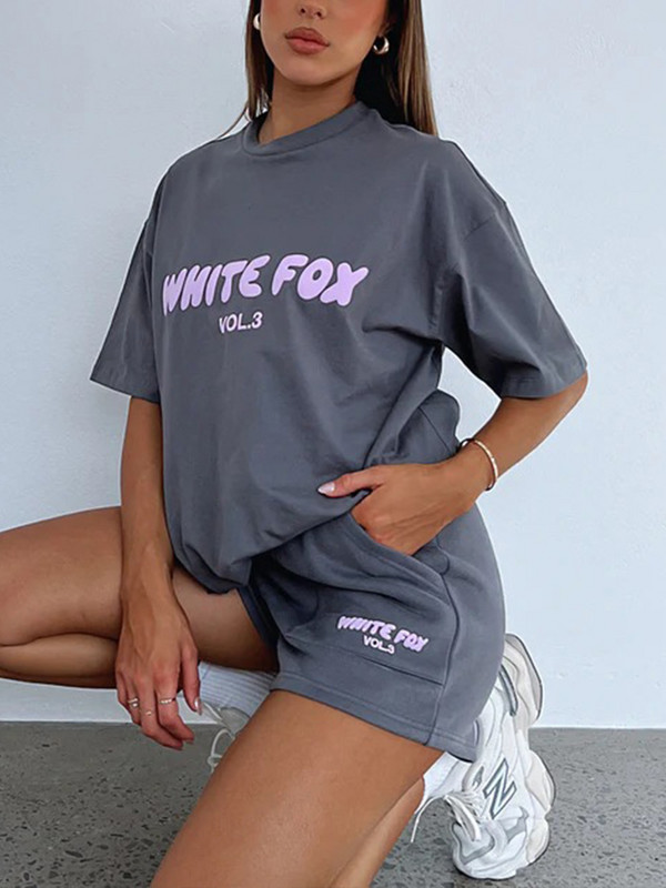 Apdrukāti burti Retro sieviešu īsās bikses Vasaras dāmu eleganti savilkšanas aukliņi, vienkrāsaini T-krekli puloveri, estētiski 2 dab. lielizmēra tērpi