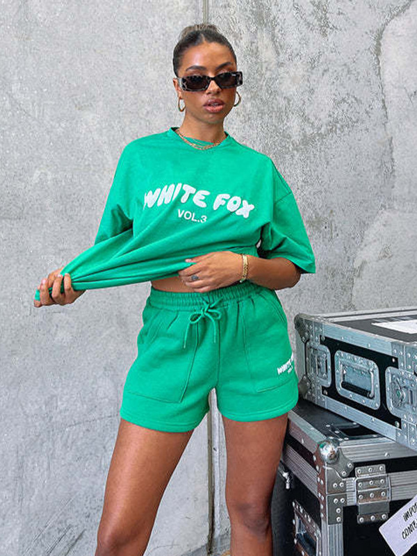 Apdrukāti burti Retro sieviešu īsās bikses Vasaras dāmu eleganti savilkšanas aukliņi, vienkrāsaini T-krekli puloveri, estētiski 2 dab. lielizmēra tērpi