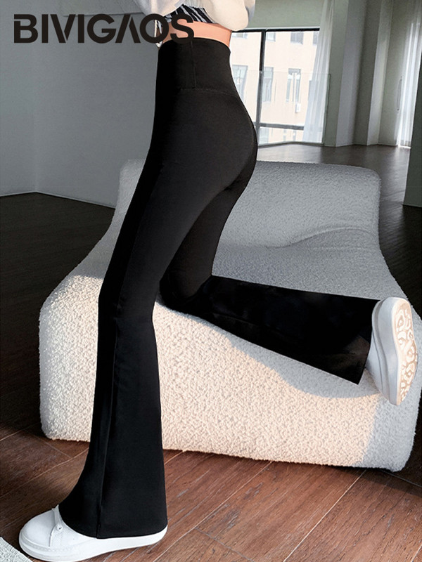 Pavasaris Vasaras Haizivīdas mikro uzliesmojošās bikses Sievietēm cieši pieguļošs ar augstu vidukli Ikdienas legingi Pakavs Bikses Melnas Slaidas Bikses