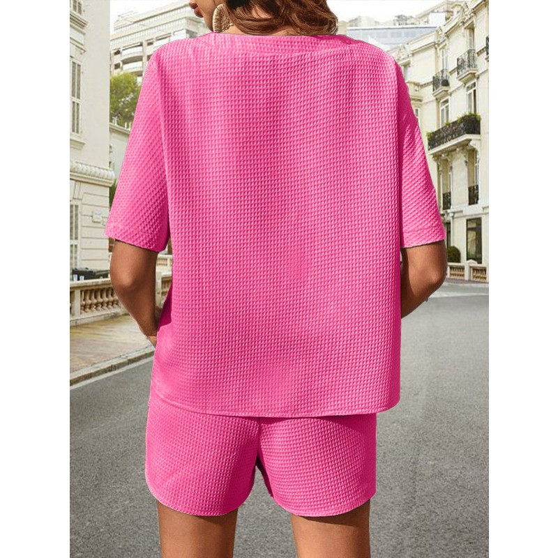 Vienkrāsaini brīvi īsu bikšu komplekti sievietēm 2024. gada elegants vasaras sieviešu divdaļīgs uzvalks, pilns sieviešu apģērba komplekts