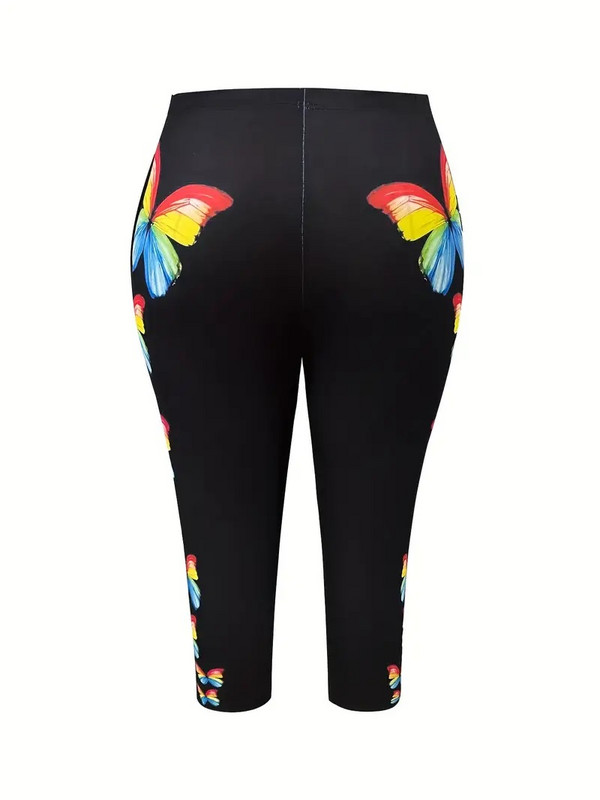 Uske, rastezljive, rastezljive, ležerne tajice uskog struka s printom leptira za žene