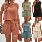 Jednobojni ležerni široki kompleti kratkih hlača za žene Elegantno ljetno 2024. Žensko dvodijelno odijelo Kompletan komplet ženske odjeće