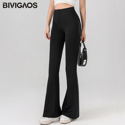 BIVIGAOS 2024. Proljeće Ljeto Nove Shark Flared Leggings Ženske hlače s patentnim zatvaračem za mršavljenje, Visoki struk Fitness Sport Push Up uske hlače