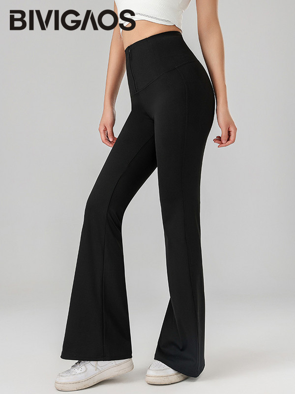 BIVIGAOS 2024. Proljeće Ljeto Nove Shark Flared Leggings Ženske hlače s patentnim zatvaračem za mršavljenje, Visoki struk Fitness Sport Push Up uske hlače