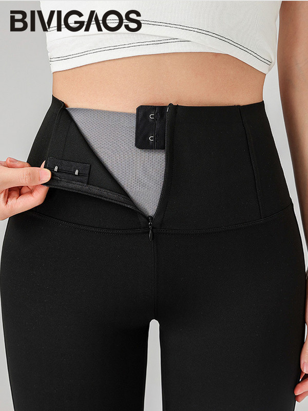 BIVIGAOS 2024. Proljeće Ljeto Nove Shark Flared Leggings Ženske hlače s patentnim zatvaračem za mršavljenje, Visoki struk Fitness Sport Push Up uske hlače