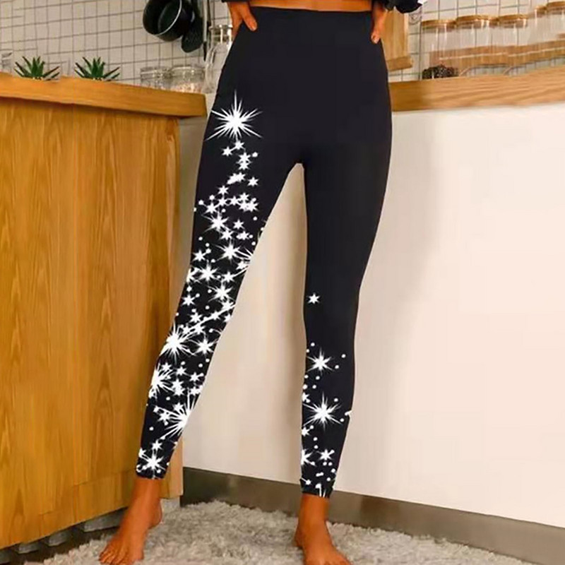 Božićne tajice visokog struka s printom pahuljica Ženske hlače uskog kroja Elastična gornja odjeća Active Yoga Leggings losiny dlâ fitnesa