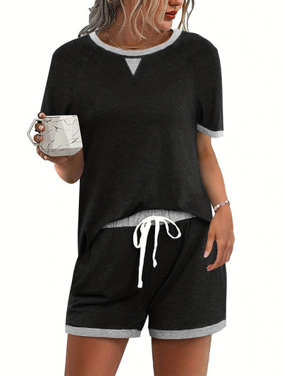 2024. gada ikdienišķs vasaras sieviešu īsie tērpi, apgriezts T krekls un šorti, kas atbilst vasaras sieviešu divdaļīgajam īsajam komplektam