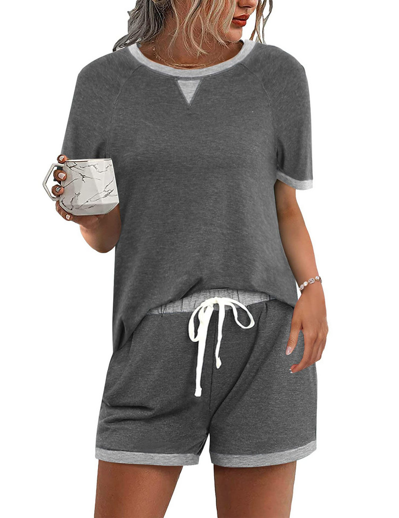 2024. gada ikdienišķs vasaras sieviešu īsie tērpi, apgriezts T krekls un šorti, kas atbilst vasaras sieviešu divdaļīgajam īsajam komplektam
