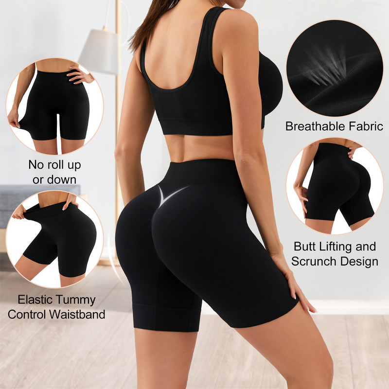 Női edzőtermi rövidnadrág Butt Scrunch Leggings Varrat nélküli kerékpáros bugyi Női sport jóga rövidnadrág Csípő emelő hasszabályozó bugyi