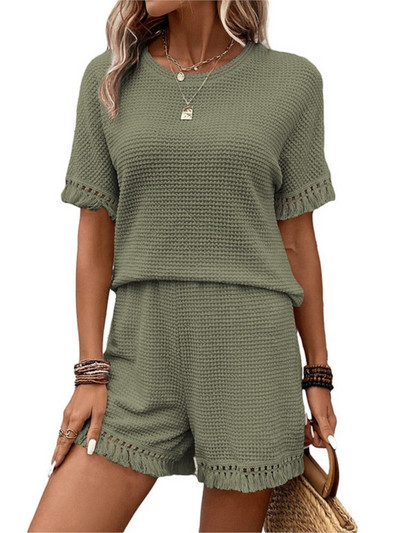 Ikdienas īsie komplekti Sieviešu divdaļīgie tērpi 2024. gada vasara Modes dāmu brīvi topi un krekli, kostīmi, ielu apģērbi, jauni bikšu komplekti