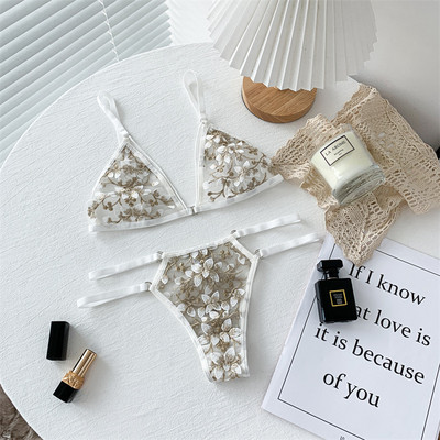 Sieviešu īpaši plāni krūšturis un biksīšu komplekti bezšuvju apakšveļa bez aizmugures veste Seksīga bralette apakšveļa sieviešu mežģīņu krūšturis un biksītes