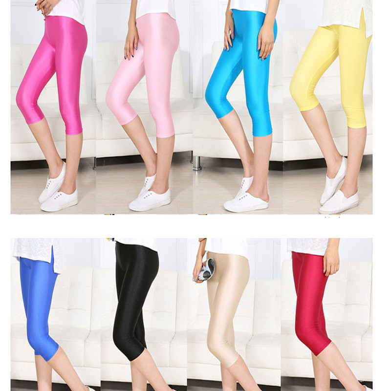 NDUCJSI Capris sexy pentru femei de vară cu talie înaltă Jeggings Neon Fitness Leggings Spandex Candy Pantaloni scurti subțiri
