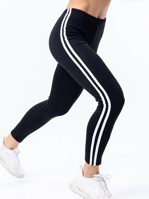 Ženske prugaste tajice s printom Seksi tajice za vježbanje Push Up Jeggings Crne visoko rastezljive hlače za fitness u struku
