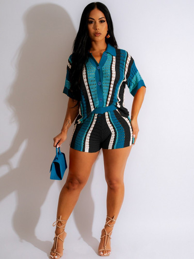 JRRY seksīgs sieviešu trikotāžas komplekts, divu gabalu komplekti, nolaižami apkakles ar īsām piedurknēm augšējās bikses Cover Ups dobās pludmales bikses