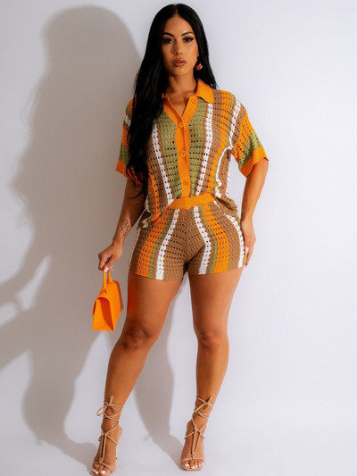 JRRY seksīgs sieviešu trikotāžas komplekts, divu gabalu komplekti, nolaižami apkakles ar īsām piedurknēm augšējās bikses Cover Ups dobās pludmales bikses